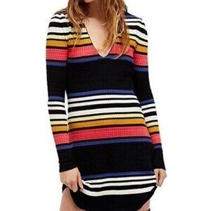Free People Stripped Long Sleeve Knit Bodycon Dress Sz.XS